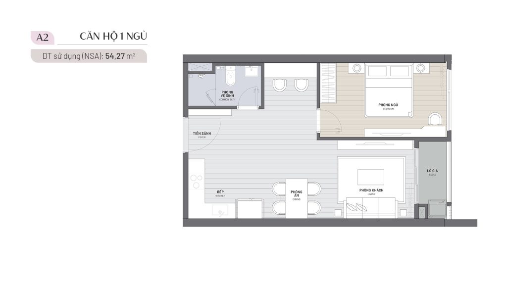 Căn 1PN 54.27m2 (mã căn 02 - 14 - 15)