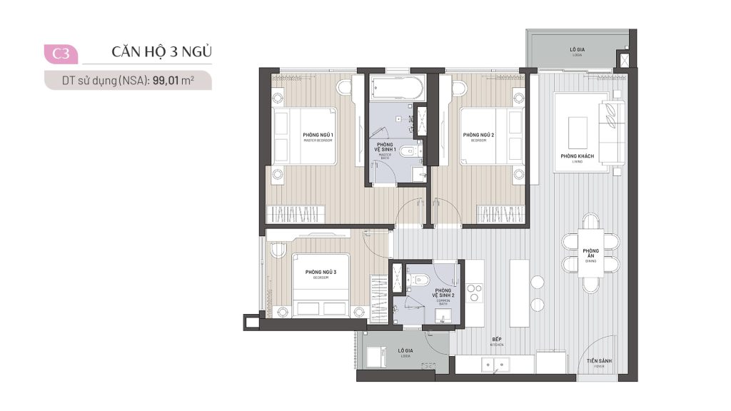 Căn 3PN 99m2 (mã căn 11)