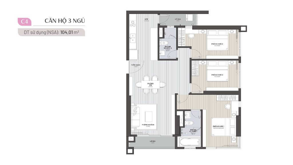 Căn 3PN 104.68m2 (mã căn 20)